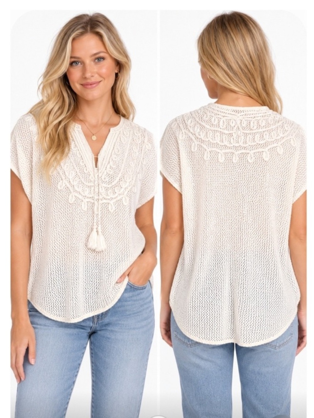 Lilly Pulitzer White Crochet Knit Poncho Cover Up Soutache Embroidery XXS/XS
